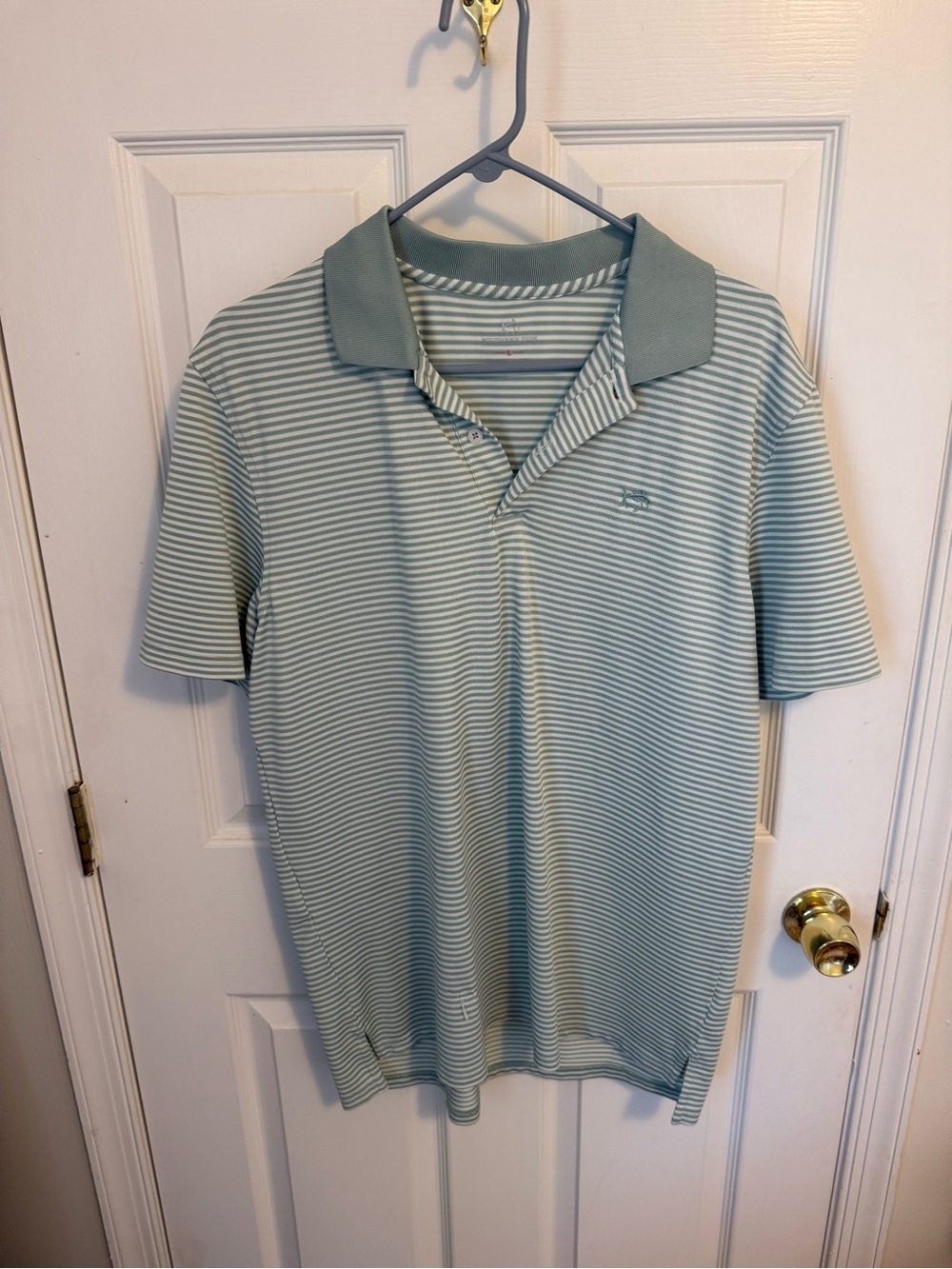 Southern Tide Men's Mint Green and White Striped Polo